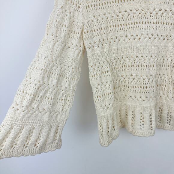 Madewell Scalloped Trim Sweater Tee 3/4 Sleeve Boho Cotton Blend Sand Small NWT - Picture 9 of 13